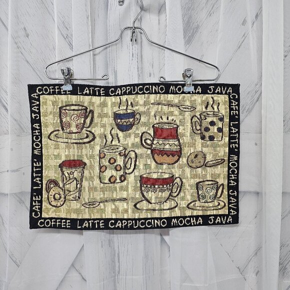 Unbranded Other - Place Mats Coffee Dining Green Black Bistro Canvas Farmhouse Woven x 6